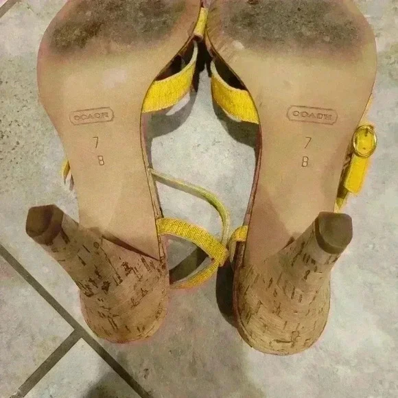 EUC women's Coach heels, sunflower yellow, strappy sandals, sz 7, $50 - Picture 4 of 5